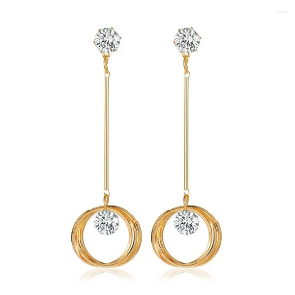 Boucles d'oreilles étalon simples longues multi-couches cristal luxe cercle cercle pendentif femmes bijoux de mode en gros