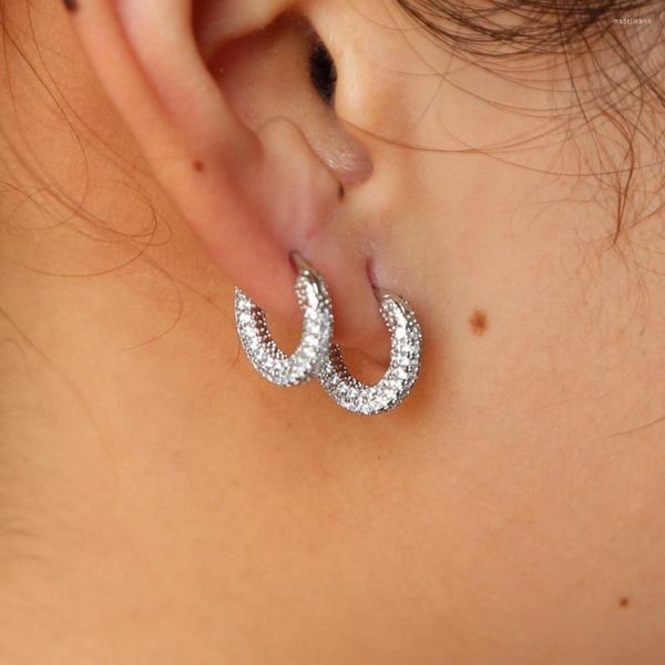 Boucles d'oreilles à tige Simple Mini cercle rond plein zircone cubique CZ Sparking Bling petite délicate délicate boucle d'oreille en argent Sterling 925