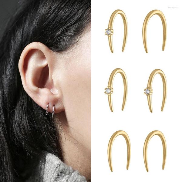 Boucles d'oreilles Simple Mini U cerceau pour femmes couleur or zircon cubique Tragus Cartilage Piercing oreille OL Style bijoux KBE469