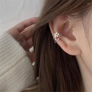 Boucles d'oreilles Simple coquille fleur branche pour femmes couleur argent 1 pièces Non percé à la mode femme bijoux accessoires