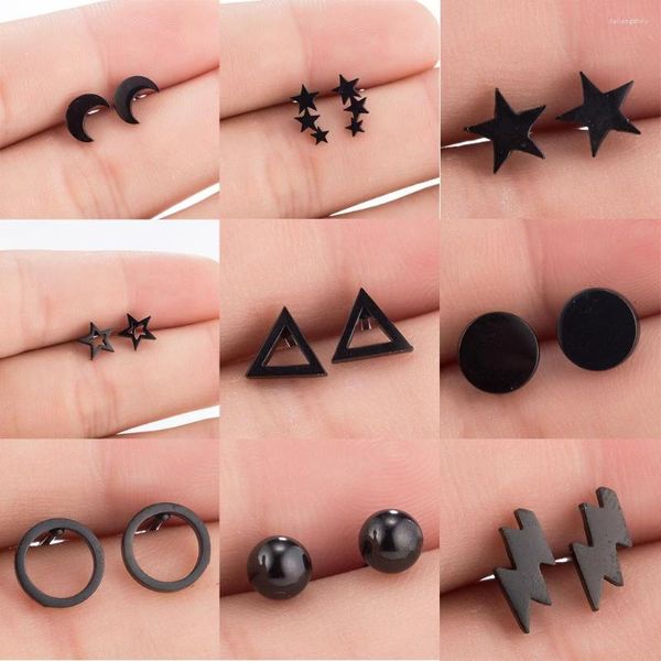 Pendientes de tuerca Simple estrella Luna geométrico negro para Mujer Tragus Piercing inoxidable chica regalos Pendiente joyería Pendientes Mujer