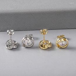 Boucles d'oreilles Style Simple, bicolore en forme de Rose, Zircon, sens Unique du Design, boucle d'oreille de Banquet pour femmes, bijoux à la mode, cadeau