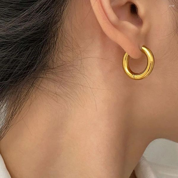 Pendientes de tuerca para mujer, aretes sencillos y elegantes con forma de aro grande, acero titanio, Color dorado y plateado, redondos, dijes, regalo de joyería para oreja