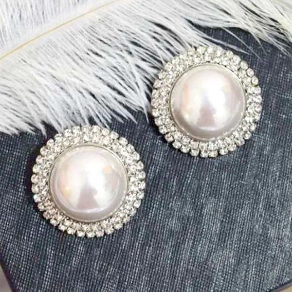 Boucles d'oreilles simplicité Rhingestone Crystal for Women Big Imitation Pearls Elegant Party Wedding Ear Jewelry Wholesale