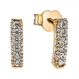 Stud -oorbellen Single Row Bar Ear Piercing voor vrouwen plave setting Clear zirkon real shine gold originele sieraden moederdag cadeau