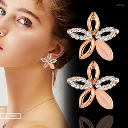 Boucles d'oreilles SINLEERY fleur d'opale bijoux fantaisie pour femmes filles couleur or Rose mariage romantique SSB