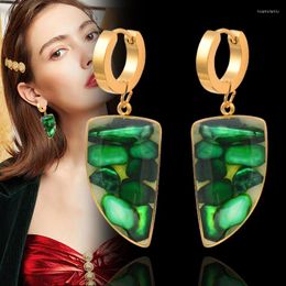 Boucles d'oreilles SINLEERY acier inoxydable vert pierres naturelles à l'intérieur du cerceau pour les femmes mode bijoux accessoires DL105 SSB