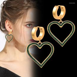 Boucles d'oreilles SINLEERY acier inoxydable vert blanc cristal coeur cerceau pour femmes mode bijoux accessoires DL118 SSB