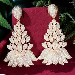 Boucles d'oreilles Siscathy Luxry Full Cubic Zirconia Bijoux de mariage pour les femmes Lotus Drop Hanging Earring Festival Party Accessoire