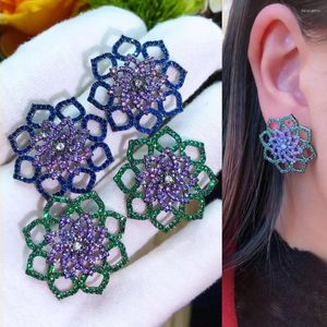 Pendientes de tuerca Siscathy flor de moda de lujo para mujer tendencia coreana hermoso elegante cristal circón hueco colgante pendiente regalo