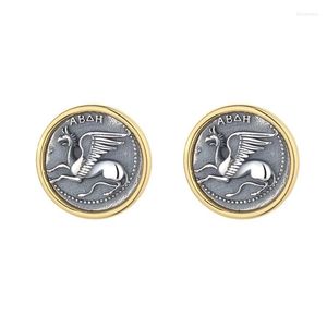 Boucles d'oreilles SJ-2 ZFSILVER S925 Argent Mode Haute Qualité De Luxe Or Rétro Grec Antique Griffin Coin Boucle D'oreille Bijoux Femmes Match-all