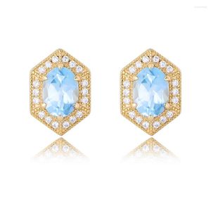 Pendientes de sementales Sky Blue Topaz Luxury 14k Gold Gold 925 Joya de plata esterlina Diseño moderno al por mayor