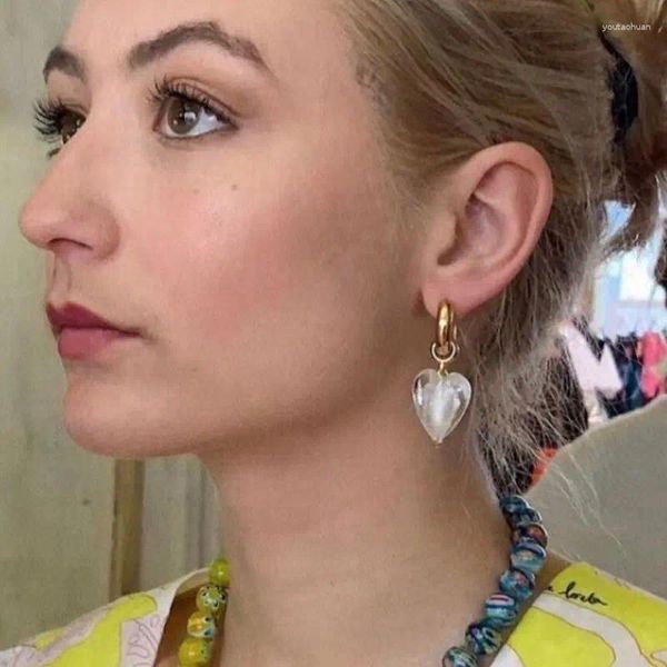 Boucles d'oreilles Skyfish blanc en forme de cœur émaillé pour femmes, modèles printemps et été Ins français Vintage, accessoires d'amour de personnalité