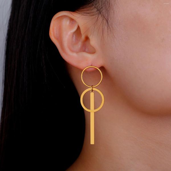 Boucles d'oreilles Skyrim Kpop géométrique ronde longue pour femmes, en acier inoxydable, minimaliste, tendance, bijoux cadeau de fête de mariage