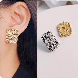 Boucles d'oreilles en métal plissé pour femmes, aiguille en argent, personnalité européenne, carré, or blanc, alliage géométrique, bijoux de luxe
