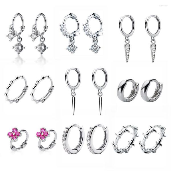 Boucles d'oreilles à clous en argent Sterling 925, petites boucles d'oreilles suspendues pour femmes, étoile, croix, cœur, boule, breloque, XY900