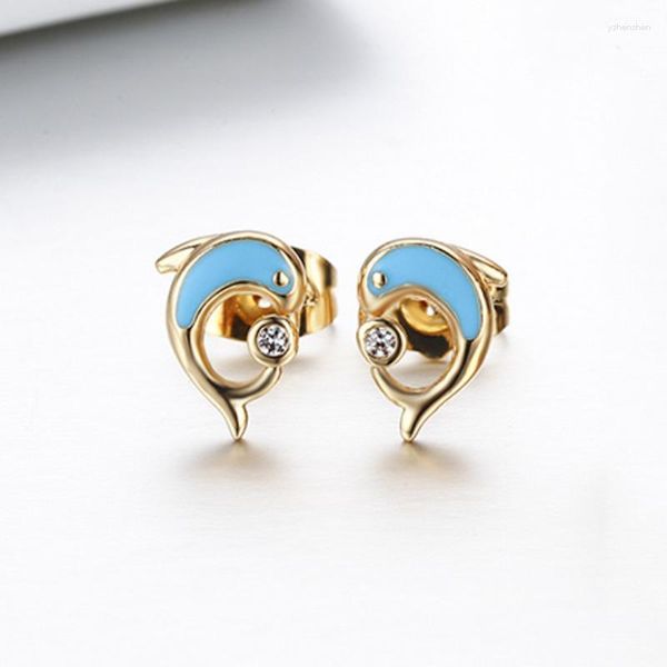 Boucles d'oreilles petit dauphin mignon avec CZ rond pour femmes enfants filles bébé enfant Piercing bijoux Aros Aretes Orecchini Oorbellen