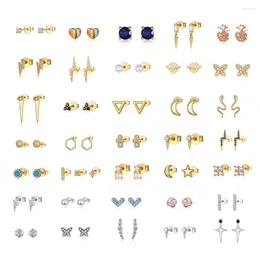 Boucles d'oreilles petites pour femmes, argent 925, pierre de Zircon brillante, percées, simples, mignonnes, empilables, accessoires de bijoux, vente en gros