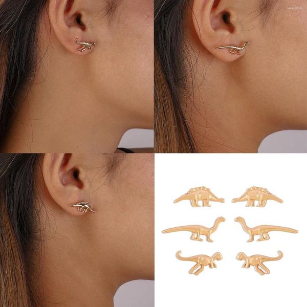 Boucles d'oreilles Small Geometric Dinosaur Personomy Retro et boucle d'oreille de style métal minimaliste Ensemble en acier inoxydable