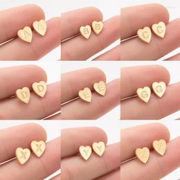 Pendientes de tuerca con forma de corazón pequeño para mujer, A-Z inicial de acero inoxidable, 26 letras del alfabeto para niños, joyería diaria