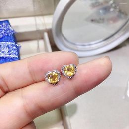 Boucles d'oreilles en cristal avec petit cœur, plaqué or 18 carats, prévention des allergies, argent 925, Citrine naturelle, pour un usage quotidien