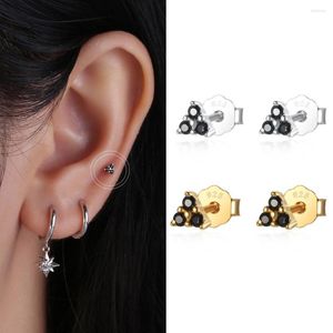 Boucles d'oreilles petit triangle S925 en argent sterling géométrique noir zircon boucles d'oreilles pour femmes filles bijoux coréens piercing pendientes