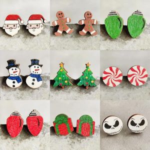 Stud Oorbellen Kleine Houten Kerstboom Vakantiegeschenken Kerstman Gingerbread Man Sneeuwpop Voor Vrouwen Grappige Sieraden Cadeau Groothandel