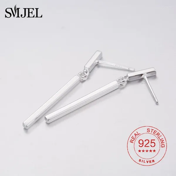 Boucles d'oreilles SMJE REAL 925 STERLING Silver Simple Bar pour les femmes Long Stick Stick Géométrie en gros Brincos Bijou