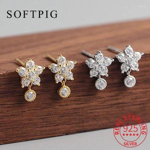 Stud -oorbellen Softpig Real 925 Sterling Silver Zirkon Snowflake voor mode Women Party Fine Jewelry Geometric Leuke accessoires