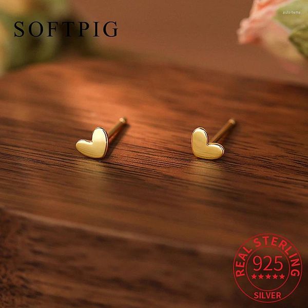 Boucles d'oreilles Softpig réel 925 SERPLE STERLING COEUR TINY POUR FEMMENT