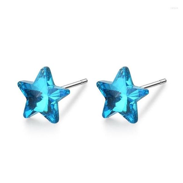 Boucles D'Oreilles Sole Memory Simple Coréen Bleu Étoile À Cinq Branches Cristal Sier Couleur Tempérament Mode Femme Sea385 Drop Deliv Dhgarden Dhwu8