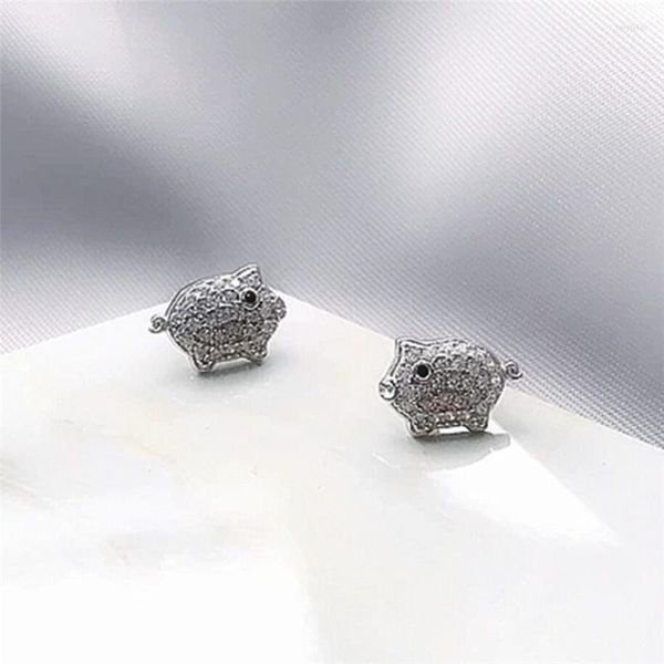 Pendientes de tuerca Memoria única Zircon Cerdo Exquisito Literario Creativo Dulce Color plata Moda Mujer SEA677