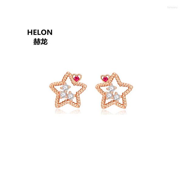 Pendientes de tuerca de oro rosa macizo de 14 quilates SI/H, diamantes naturales de corte completo, estrella, corazón, rubí, joyería fina para mujer, compromiso