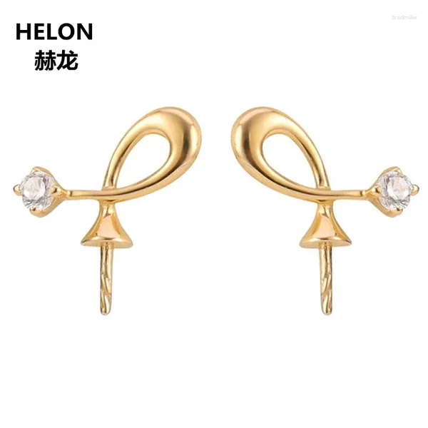 Pendientes de tuerca de oro amarillo macizo de 14 quilates, diamantes naturales, perlas de 8 a 14 mm, semimontaje, rosa blanca opcional