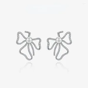 Stud -oorbellen Solid 925 Sterling Silver 8mm Natural Pearl Created Moissanite Diamond Flower Fine Jewelry For Women 2023