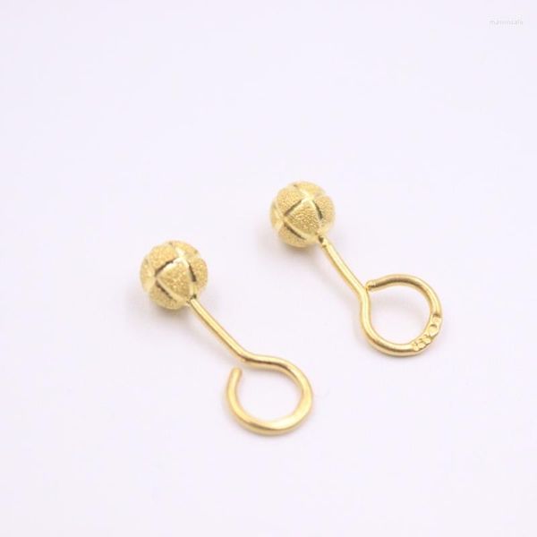 Boucles d'Oreilles Clou Solide Or Jaune 24Kt Femme Laser Figure Boule 1.5-2g 17x5mm