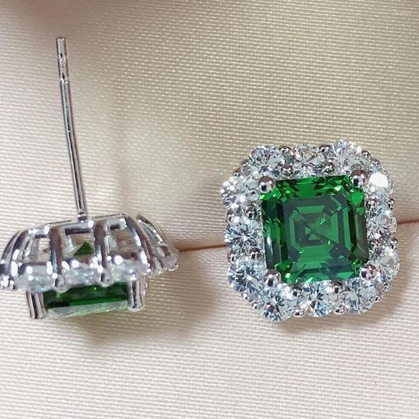 Pendientes de tuerca de oro blanco sólido de 18 quilates, 2 quilates/pieza, diamante esmeralda verde, joyería para mujer, regalo para fiesta de mujer