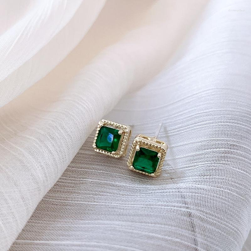 Orecchini a bottone Corea del Sud piccolo e squisito zircone smeraldo temperamento quadrato retrò per regalo donna ragazza