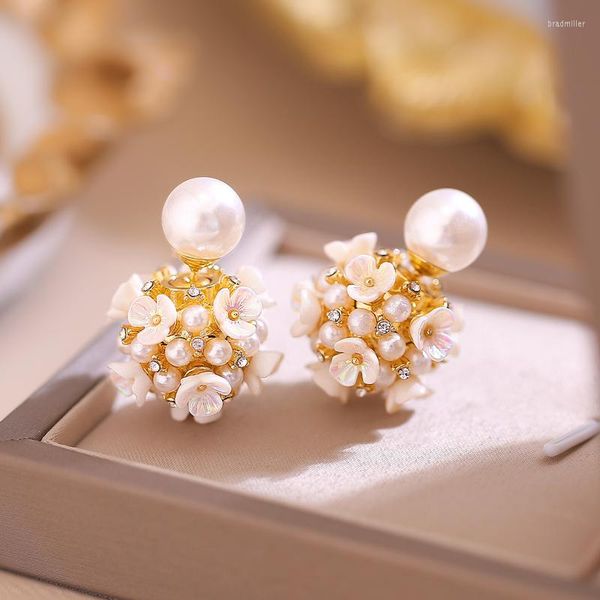 Boucles d'oreilles à tige corée du sud mode exquise lumière luxe boule fleur perle cadeau affaires Banquet femmes bijoux 2023