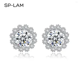 Boucles d'oreilles SP-LAM Silver Diamond Luxury Moisanite Mariage Mariage Sterling 925 Fashion Flower Ladies Femme 2024