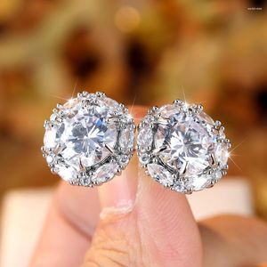 Boucles d'oreilles scintillantes rondes de 15MM, plaqué or blanc, bleu clair, zircone cubique, bijoux de luxe pour femmes de mariage