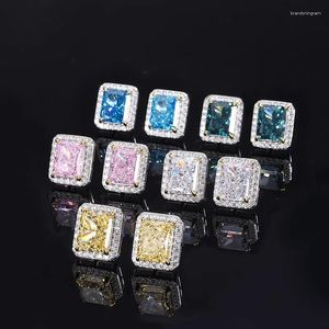 Stud -oorbellen sprankelend 8 10 mm geel paars wit roze blauw groene hoge koolstof diamant voor vrouwen echte S925 zilveren luxe sieraden