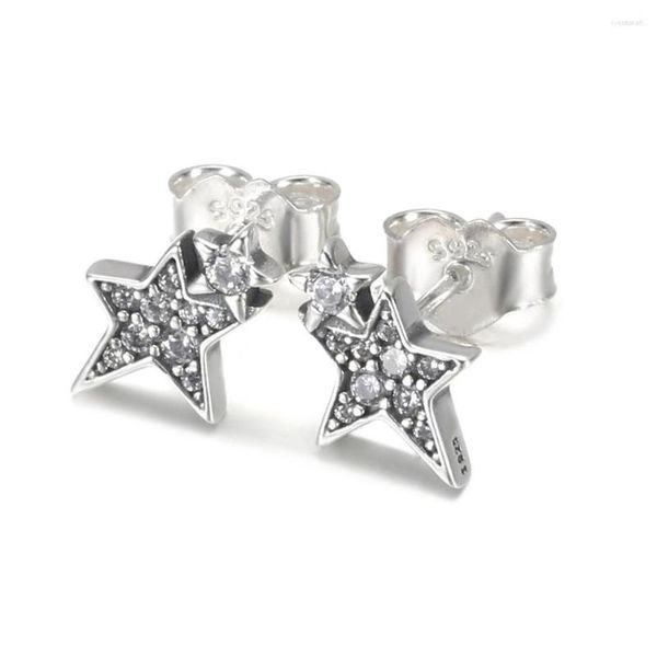 Boucles d'oreilles étalons étoiles asymétriques avec boucle d'oreille en cristal pour femmes authentiques S925 Bijoux en argent sterling dame fille fille d'anniversaire