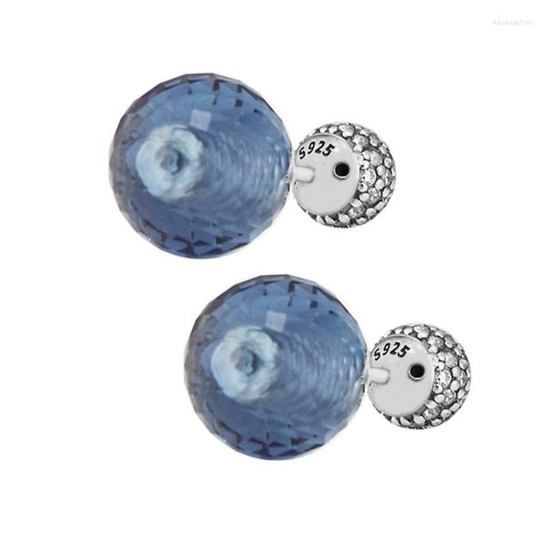 Boucles d'oreilles à tige cristal bleu étincelant avec cz incolore en argent sterling-bijoux pour femmes Brincos lumineux Oorbellen Pendientes
