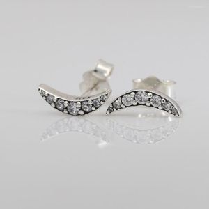 Boucles d'oreilles en forme de croissant de lune scintillant pour femmes, bijoux authentiques en argent Sterling S925, cadeau d'anniversaire pour dames et filles
