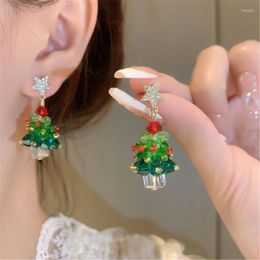 Pendientes de tuerca de cristal brillante para mujer, colgante con temática de árbol de Navidad, joyería para Festival, regalo