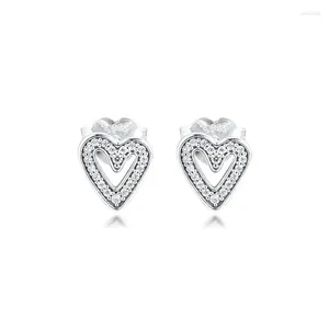 Boucles d'oreilles scintillantes en forme de cœur à main levée, bijoux en argent Sterling 925 pour femmes, maquillage, mode fête féminine