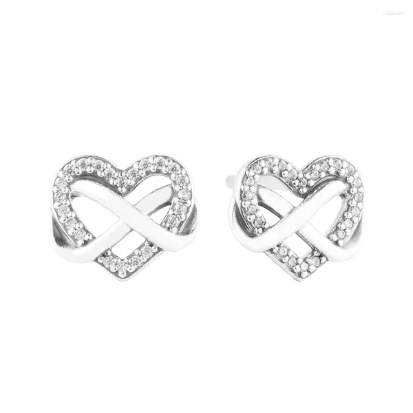 Pendientes de tuerca con forma de corazón infinito brillante, joyería de plata de ley para mujer, regalo de San Valentín, moda