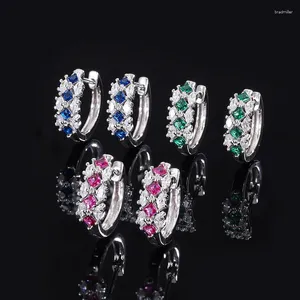Stud Oorbellen Sparkling Lab Gemaakt Ruby Sapphire Emerald S925 Zilveren Originele Rij Ring Voor Vrouwen Verjaardagscadeau Vriendin