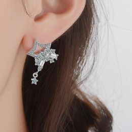 Boucles d'oreilles étalon étincelante étoile ouverte pentagone boucle d'oreille pour femmes fille fine bijoux cadeau s925 argent zircon